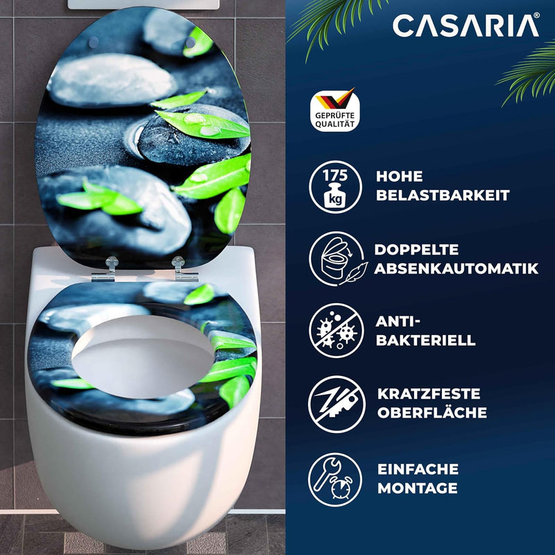 CASARIA® WC Sitz Doppelte Absenkautomatik MDF Holzkern hygienisch Rostfreie Scharniere 175kg Bad Toi