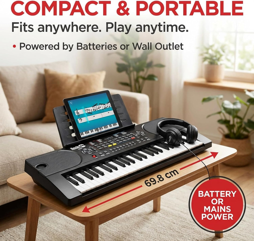 RockJam 49 Key Keyboard Piano with Power Supply, Sheet Music Stand, Piano Note Stickers & Simply Pia