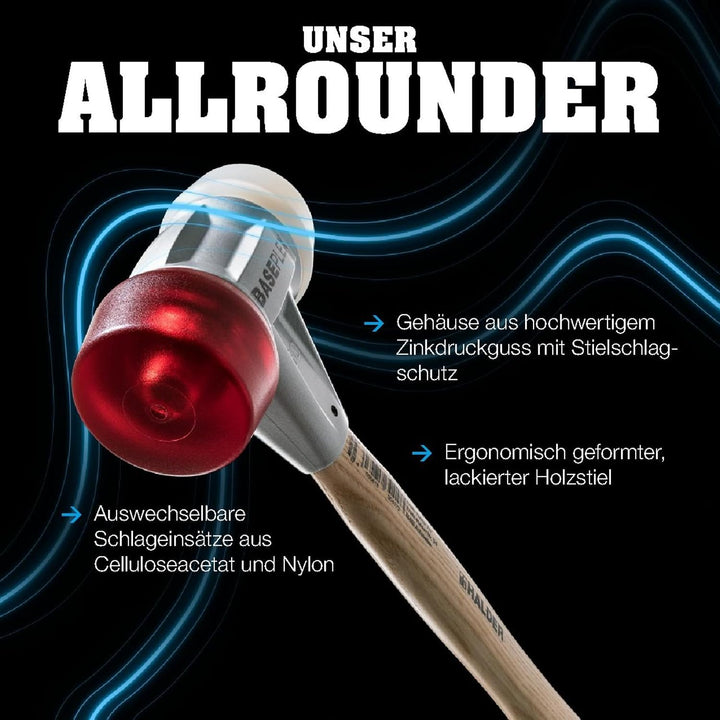 BASEPLEX-Schonhammer, Nylon/Nylon mit Zinkdruckguss-Gehäuse und Holzstiel | D=30 mm | 3908.030 Ø=30