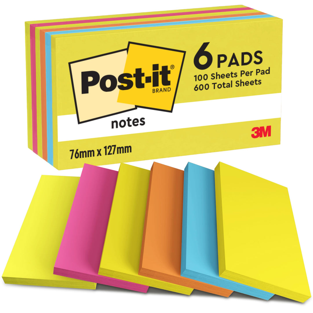 Post-it Notes Energetic Collection, Packung mit 6 Blöcken, 100 Blatt pro Block, 76 mm x 127 mm, Farb