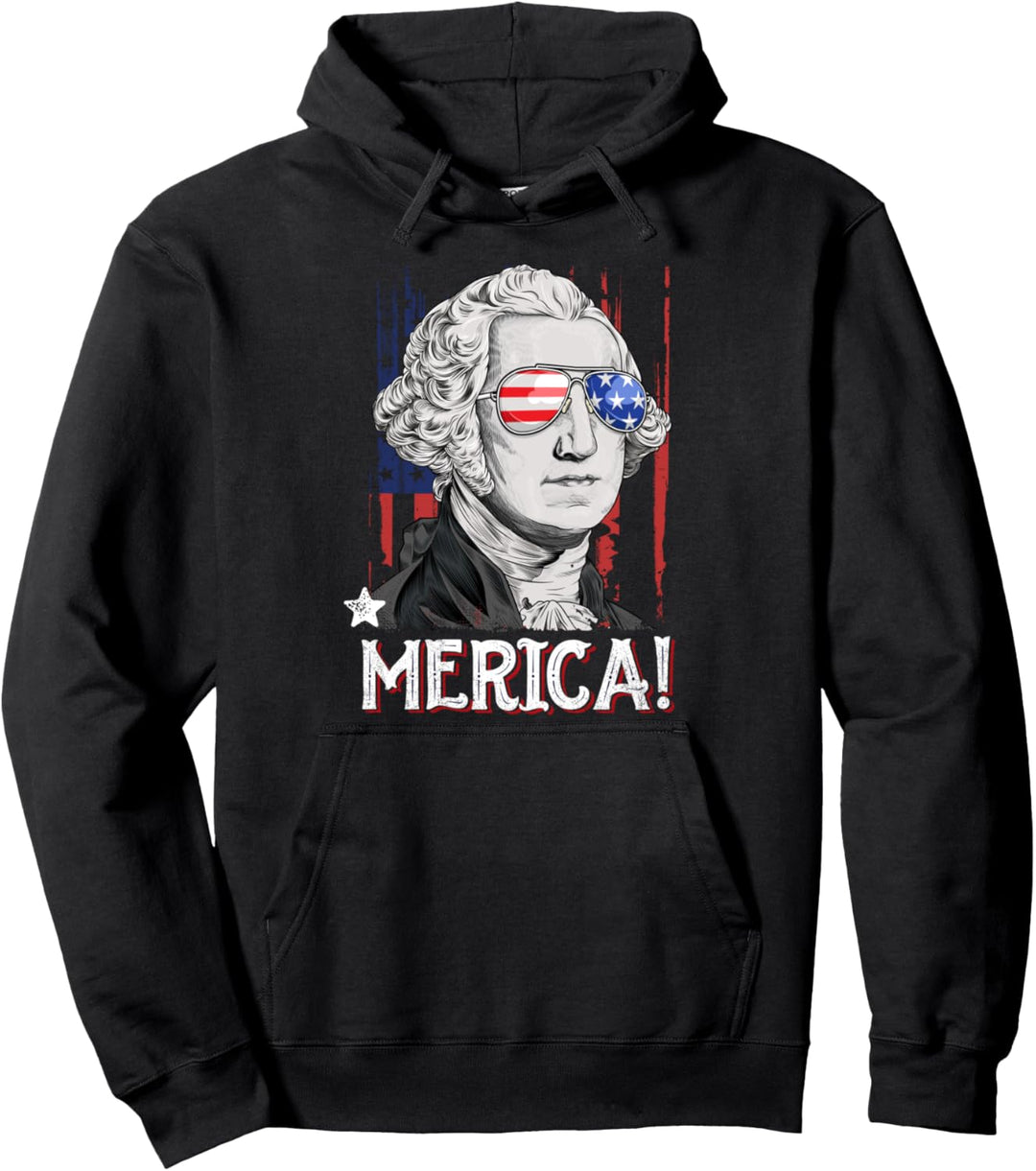 George Washington 4th Of July Merica Men Women American Flag Pullover Hoodie