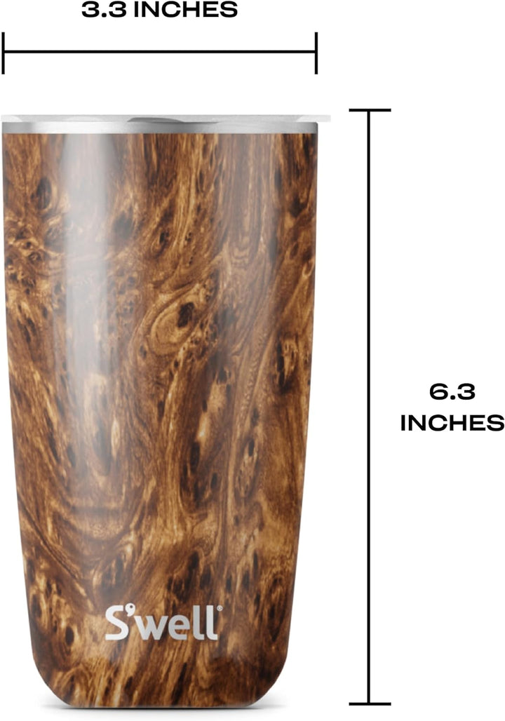 S'well Tumbler mit Deckel, 530ml, Teakholz, BPA/BPS-freier vakuumisolierter, dreifach isolierter Rei