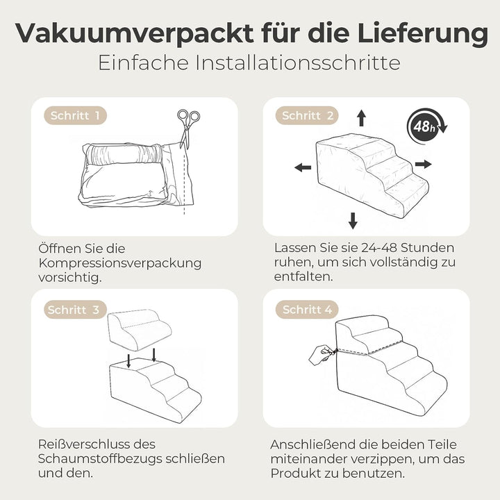 Sytopia 5-Stufen Hundetreppe 58 cm, rutschhemmend &amp; abwaschbar, mit Griff, 30D Schaumstoff für Bett/