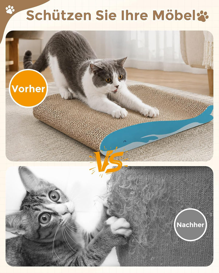 Kratzbrett Katze 2er-Set, Gebogenes Doppelseitig Nutzbare Kratzpappe für Katzen, 42x30x6,5cm grosses