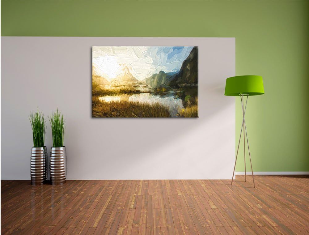 Pixxprint Milford Sound Neuseeland Kunst Pinsel Effekt, Format: 100x70 auf Leinwand, 100x70