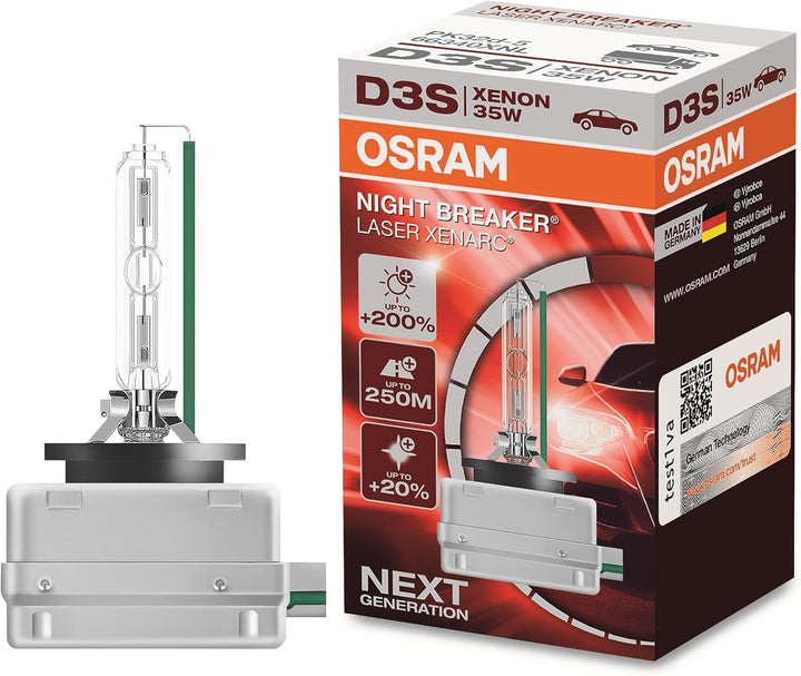 OSRAM XENARC NIGHT BREAKER LASER D3S, +200 % mehr Helligkeit, HID Xenon-Scheinwerferlampe, 66340XNL,