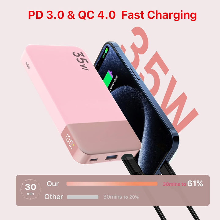 NOBIS 35W Power Bank 10000mAh, Externer Akku mit Digitalanzeige, USB C Ladegerät Schnellladen PD QC,