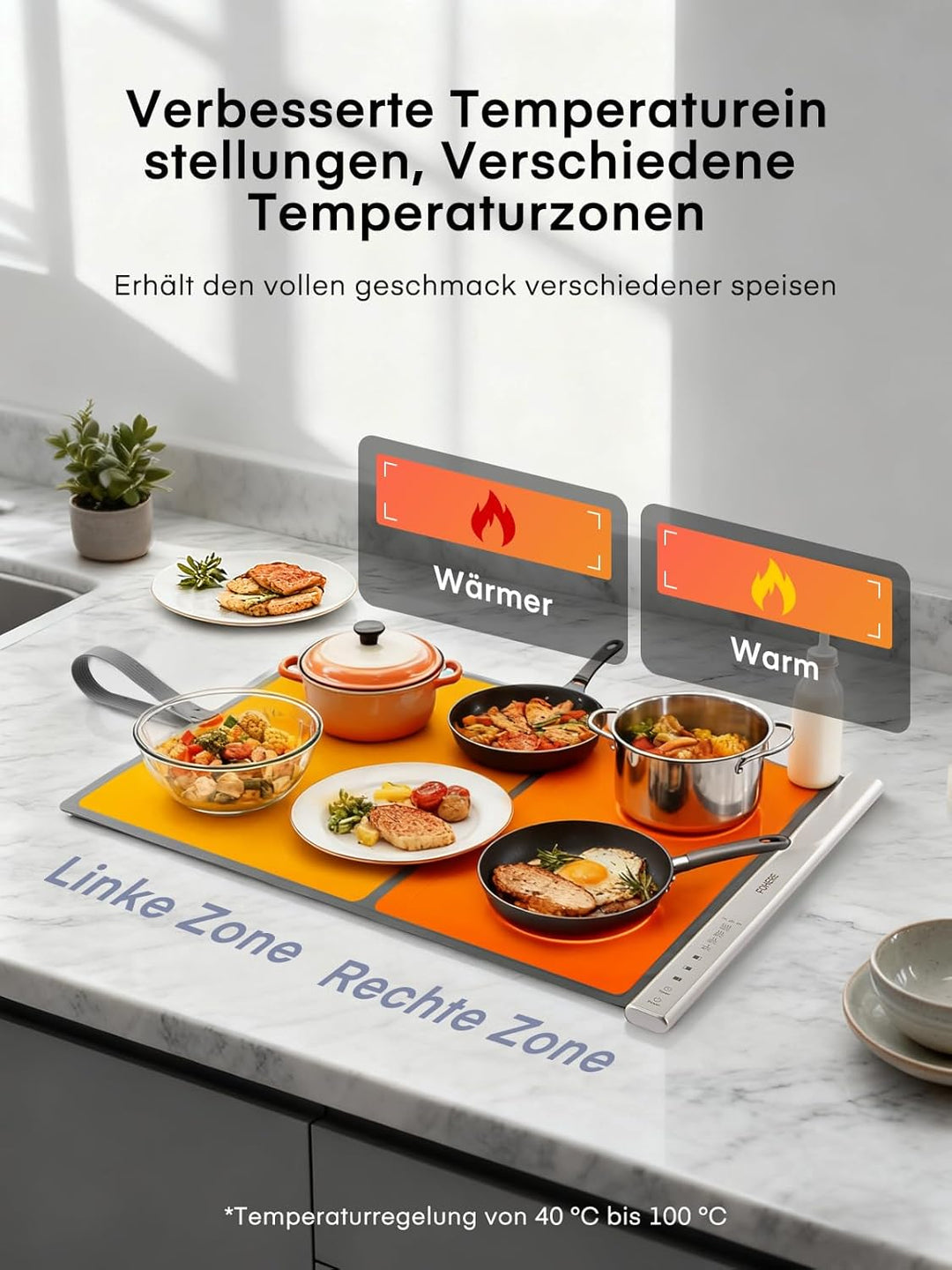 FOHERE Warmhaltematte für Speisen, Warmhalteplatte Elektrisch mit Grosser Oberfläche, 4 Std.Timer, L