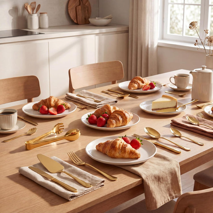 Luxus Goldenes Besteck & Servierset aus Edelstahl – Komplettes Tafelbesteck Set für Hochzeit, Gäste