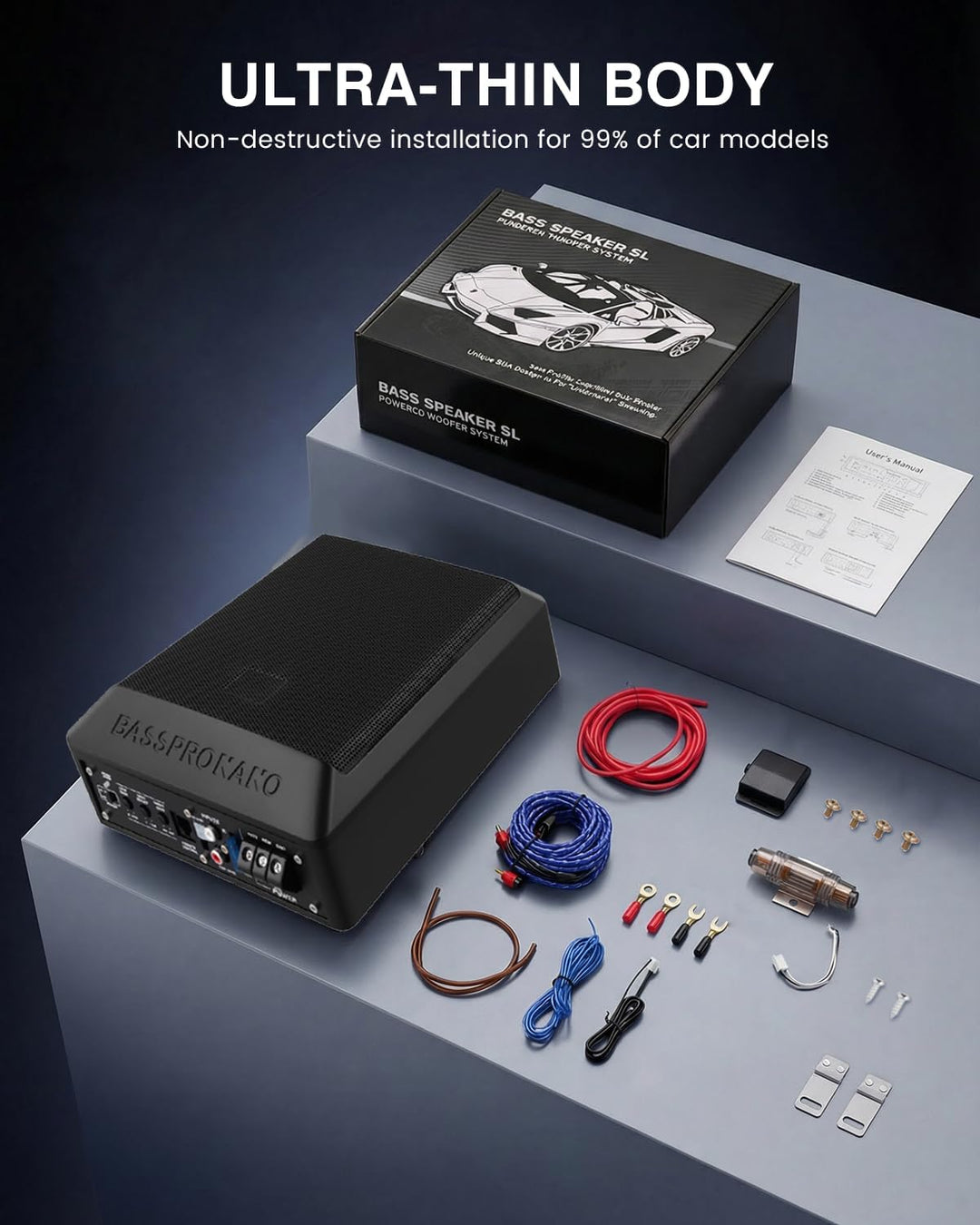 Ultraflacher Auto-Subwoofer, geeignet für Limousinen/LKW, mit integriertem Verstärker, unter den Sit