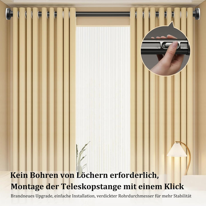 Gardinenstange ohne Bohren 70-110cm, Ø32mm Matt Schwarz Multifunktionale Vorhangstange zum Einklemme