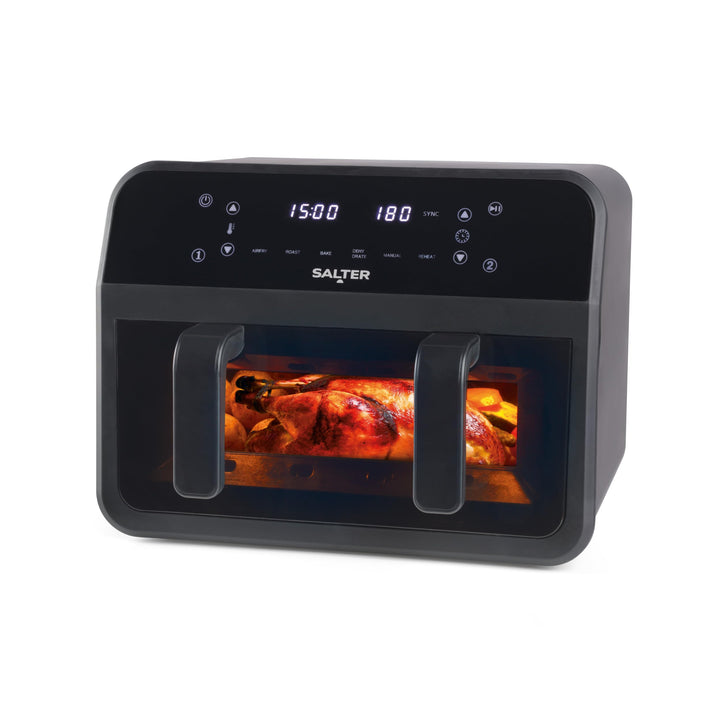 Salter Dual View Heissluftfritteuse – 7 l Antihaft-Kochschale mit abnehmbarer Trennwand, grosse Fami