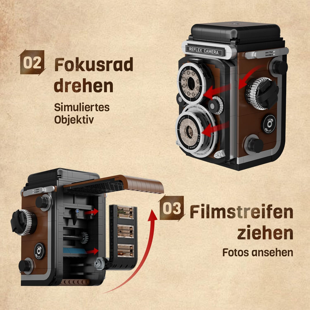 PANTASY Retro Kamera Klemmbaustein-Set für Erwachsene, Klassische Twin-Lens-Reflex Kamera Modell mit