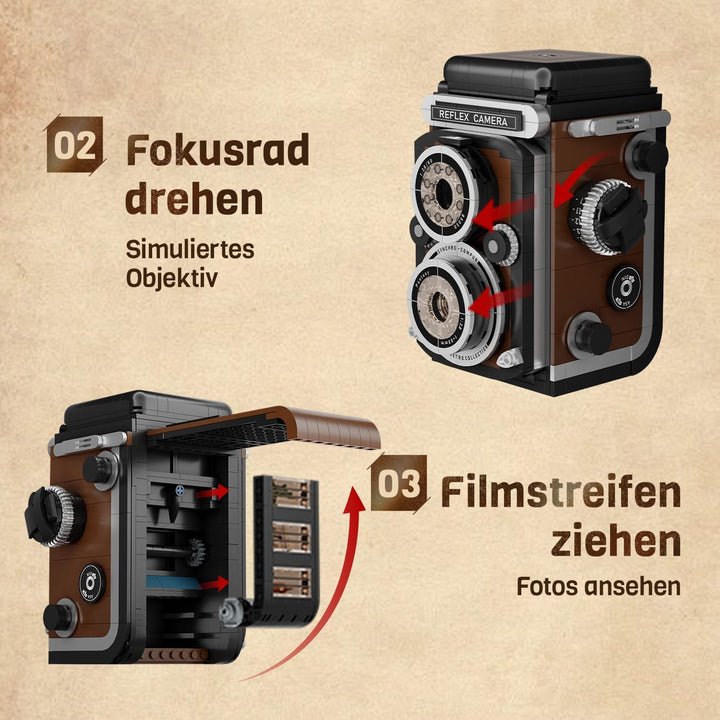PANTASY Retro Kamera Klemmbaustein-Set für Erwachsene, Klassische Twin-Lens-Reflex Kamera Modell mit