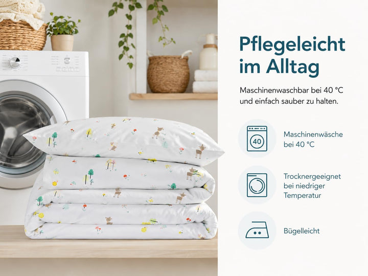 Wendbare Babybettwäsche-Sets (60 x 120 cm), 100 % Baumwolle, bestehend aus Bettbezug und Kissenbezug