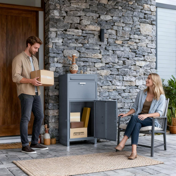Stahl Briefkasten Paketbox für Aussen, Montagefrei Paketkasten mit 2 Schlüssel, Briefkasten Wasserdi
