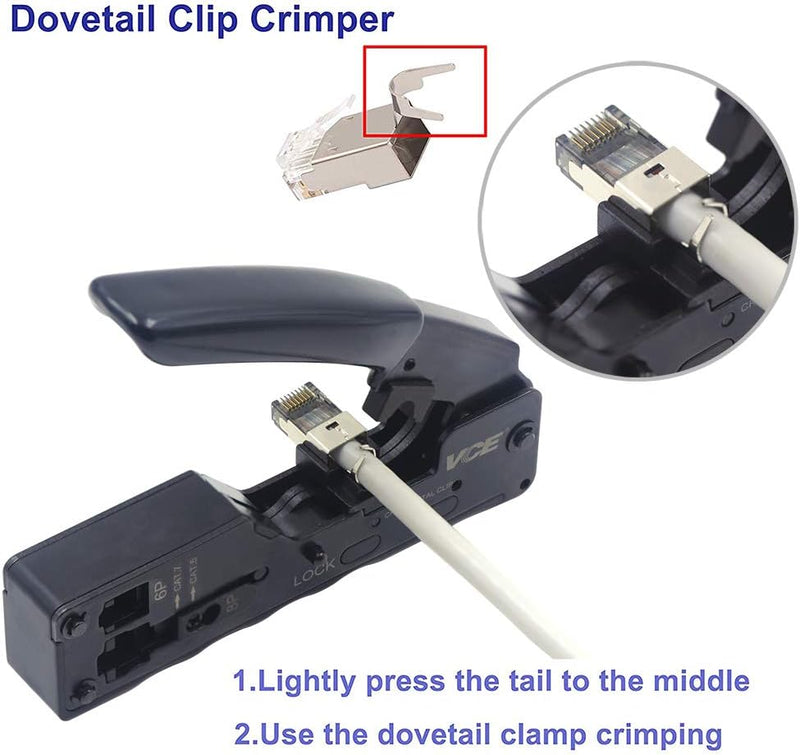 VCE GJ669BK Crimpzange RJ45 Stecker Werkzeug für Netzwerkstecker Netzwerkwerkzeug Cat 7 Cat 6A Netzw