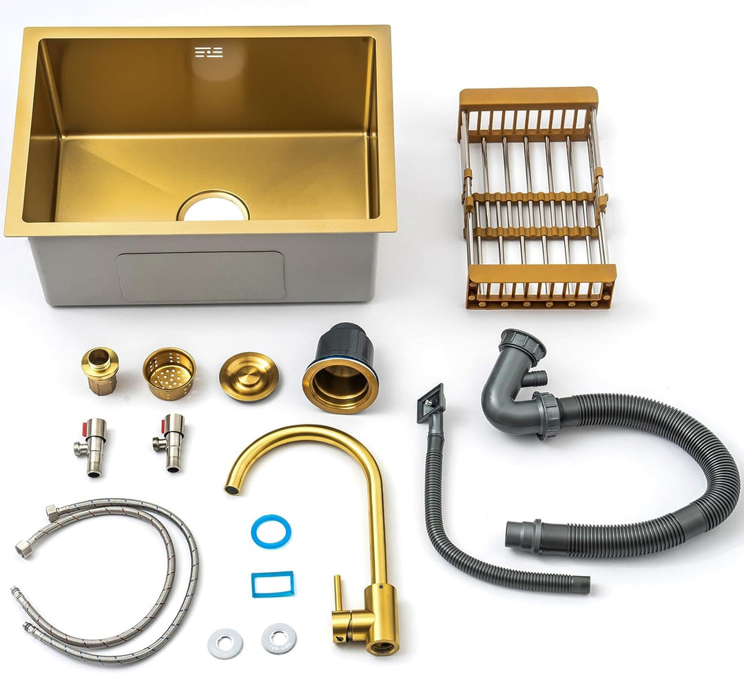 Küchenspülen Einzelnes Becken In Gebürstetem Gold Spüle Aus Edelstahl Quadratische Einbau- Oder Unte