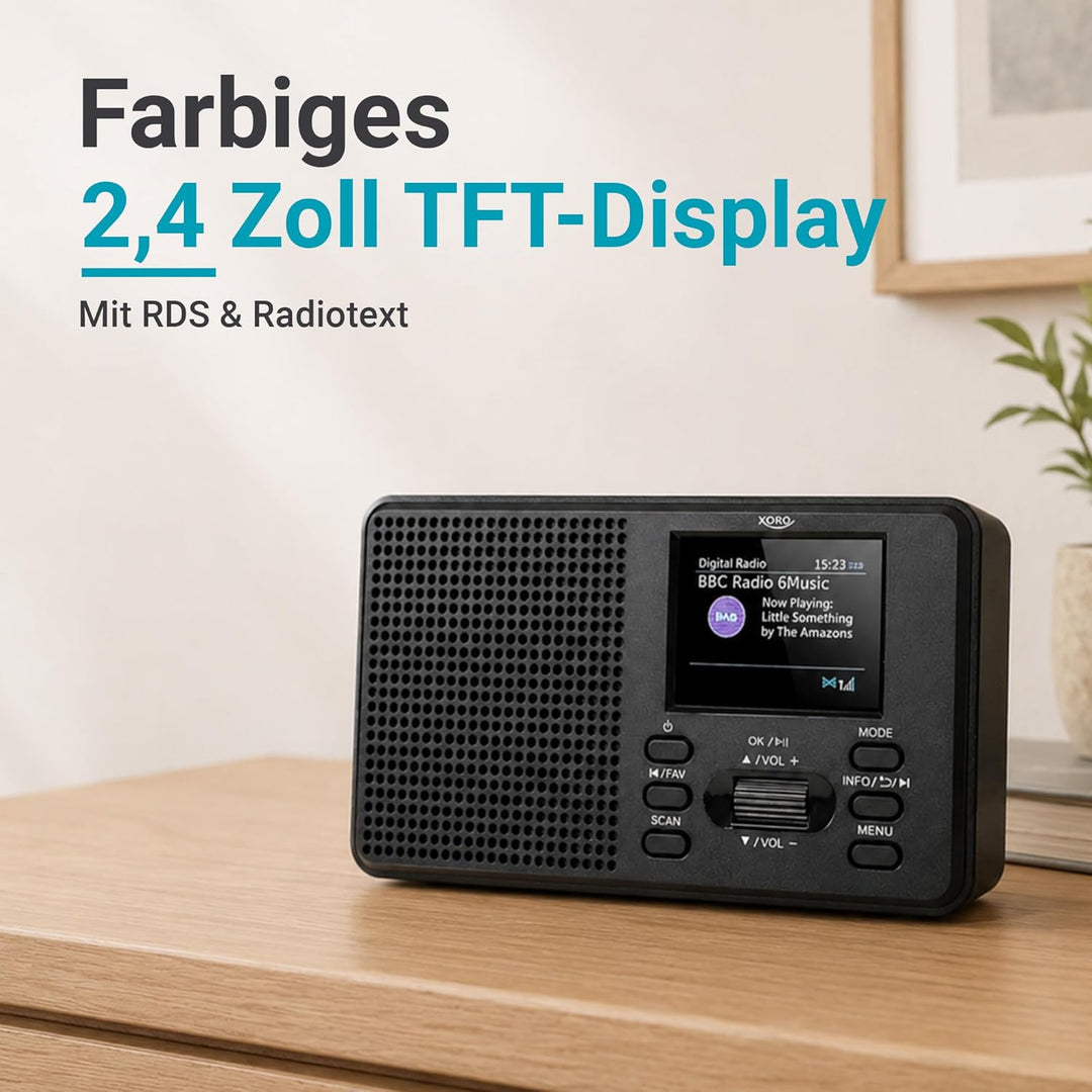 XORO DAB 142 - Tragbares Digitalradio, UKW und DAB+ Empfang, Senderspeicher, RDS-Funktion, Wecker, B