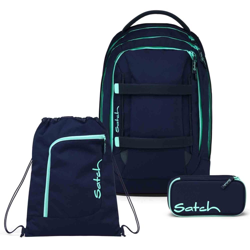 Satch Pack Schulrucksack Set 3tlg. inkl. Schlamperbox und Sportbeutel (Ocean Mint), Ocean Mint