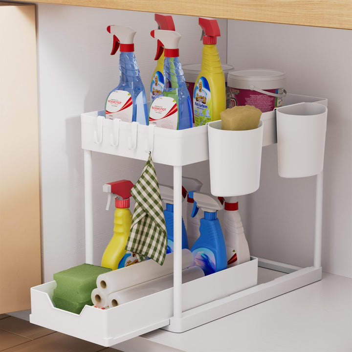 AIXPI Küchen Organizer 2 Etagen, Unter Waschbecken Regal mit Haken und Tasse Gewürzregal Spülschrank