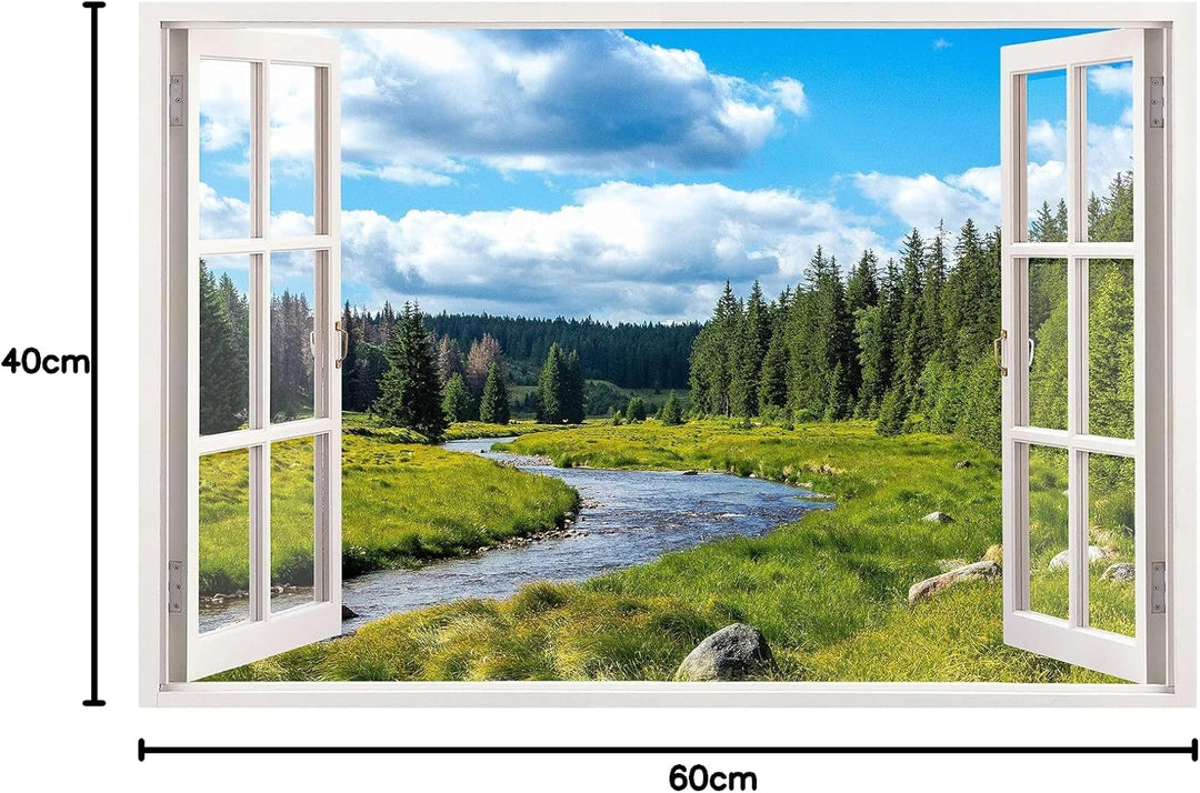 Leinwandbild mit Fensterblick – Berge und Fluss 60 x 40 cm - Keilrahmen mit Druck, Berge und Fluss 6