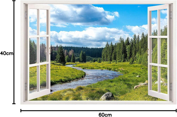 Leinwandbild mit Fensterblick – Berge und Fluss 60 x 40 cm - Keilrahmen mit Druck, Berge und Fluss 6
