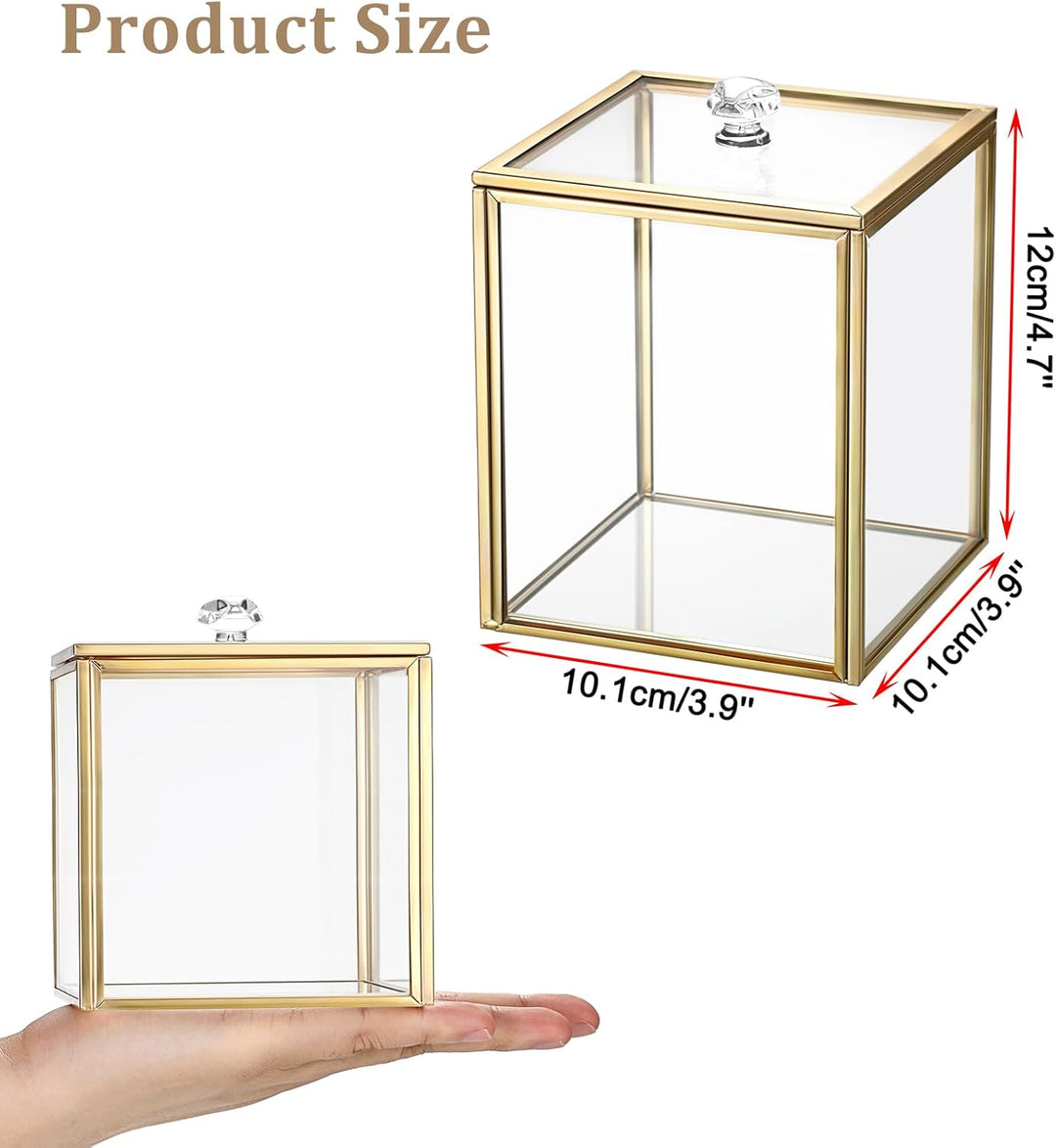 Glas Wattepad Spender Gold Wattestäbchenbehälter Wattepads Behälter Box Schmuckschatulle mit Glasdec