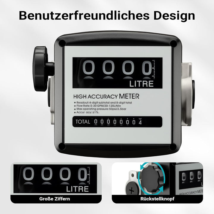 Wiltec Doppelzähler für Diesel Heizöl 3,5 bar 20-120l/min mit 32mm (1") Anschlüsse und 1% Abweichung