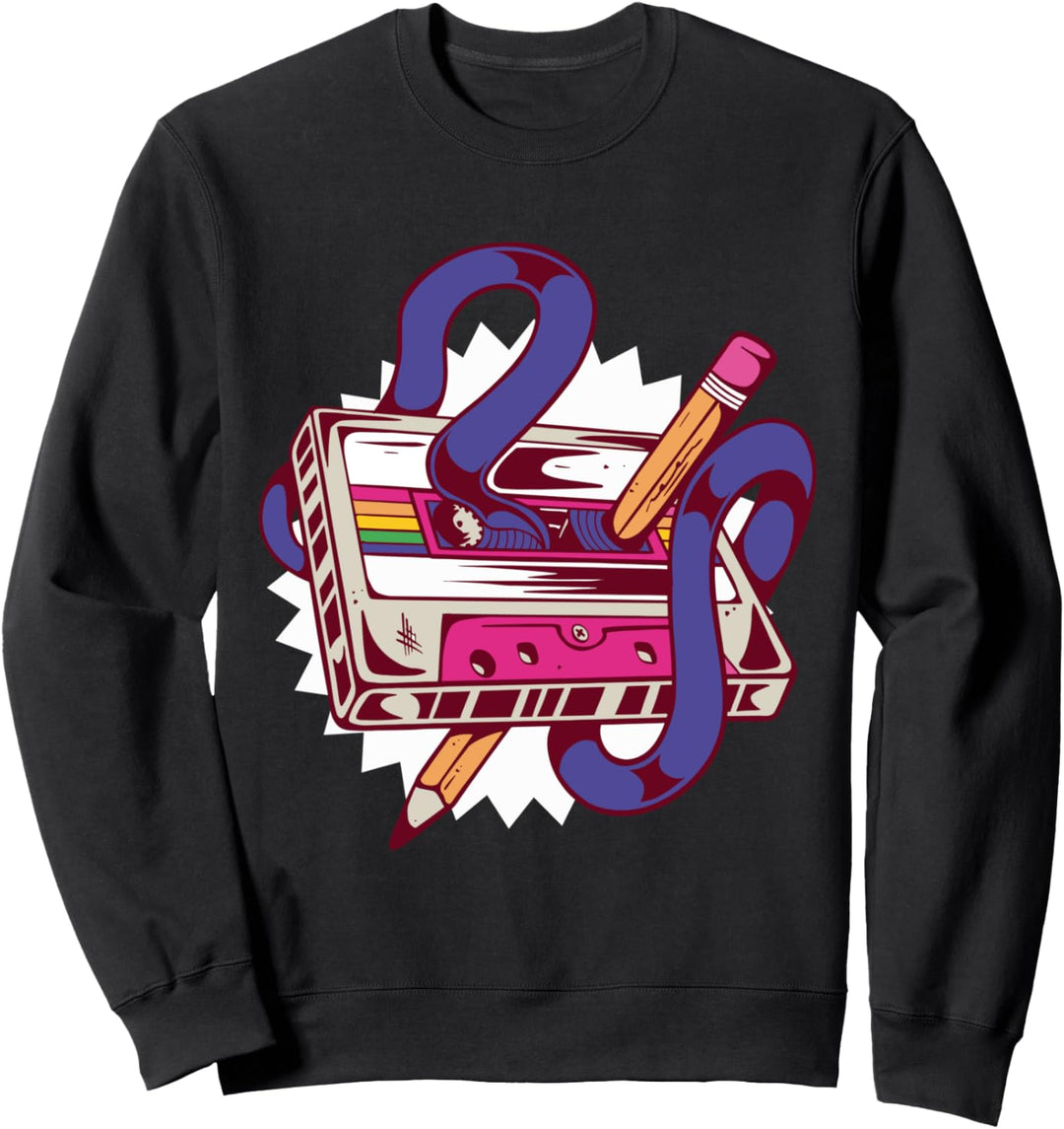 Kassette Vintage Bleistift Schlange Lustiges Retro-Band Sweatshirt