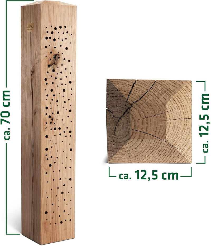 GARDIGO® Insektenhotel für Wildbienen | Unikat Bienenhotel Stamm ca 70 cm aus massivem Eichenholz |