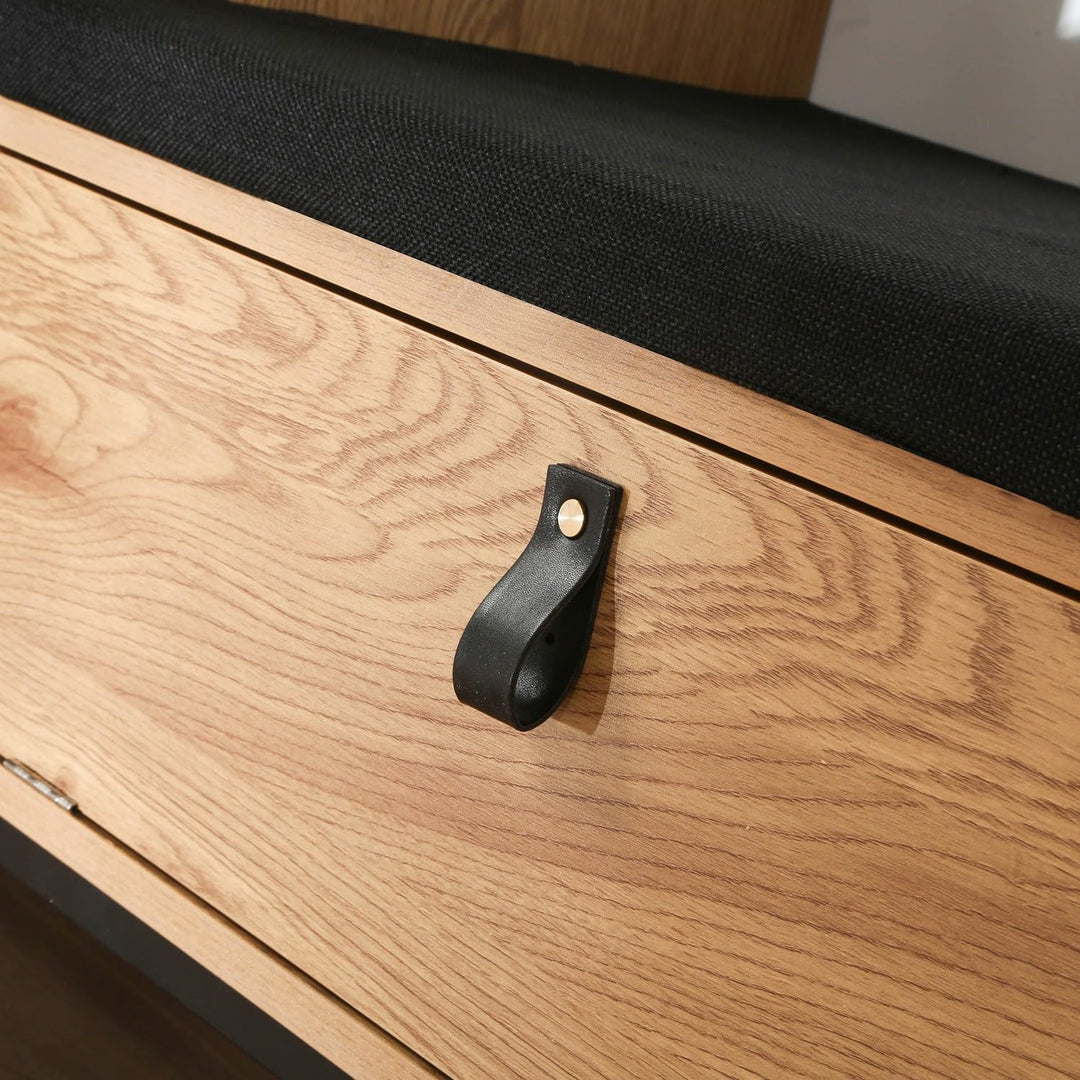 CALICOSY - Schuhbank - Eichenoptik - Spanplatten - Metallgestell - Griffe in Lederoptik - Polyesterg
