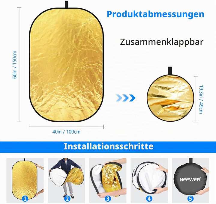 Neewer® 5-in-1-Ovale 100x150cm Faltbare Professionelle Multi-ScheibenLicht-Reflektor mit Durchlässig