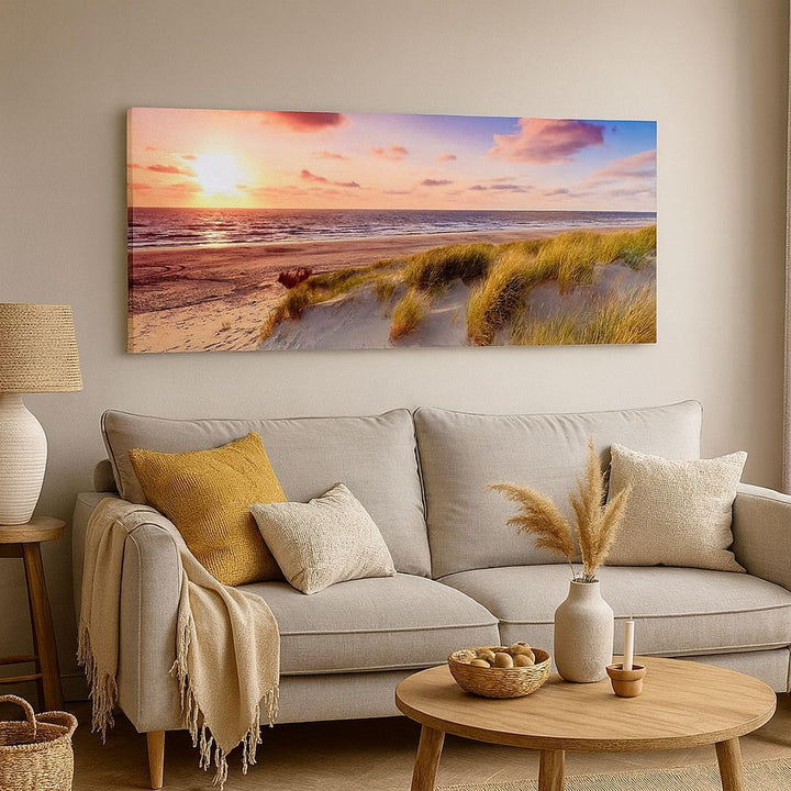 Wandbilder Dekoration Wohnzimmer Meer Strand Düne Panorama Bilder auf Leinwand 120x50cm Leinwandbild