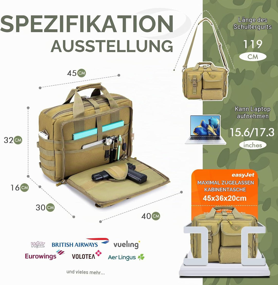 BAGZY Multifunktional Taktische Tasche Arbeitstasche Herren Militär Umhängetasche 14/15,6/17 Zoll La
