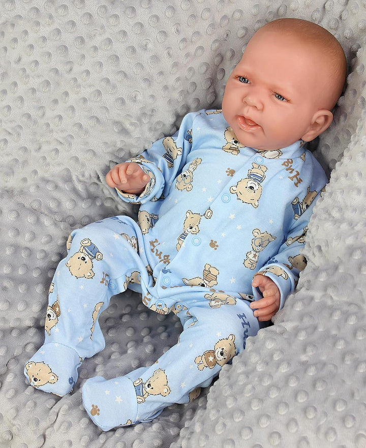 TupTam Baby Jungen Schlafstrampler Langarm Strampler Schlafanzug mit Fuss 3er Pack 50 Farbenmix 3, 5