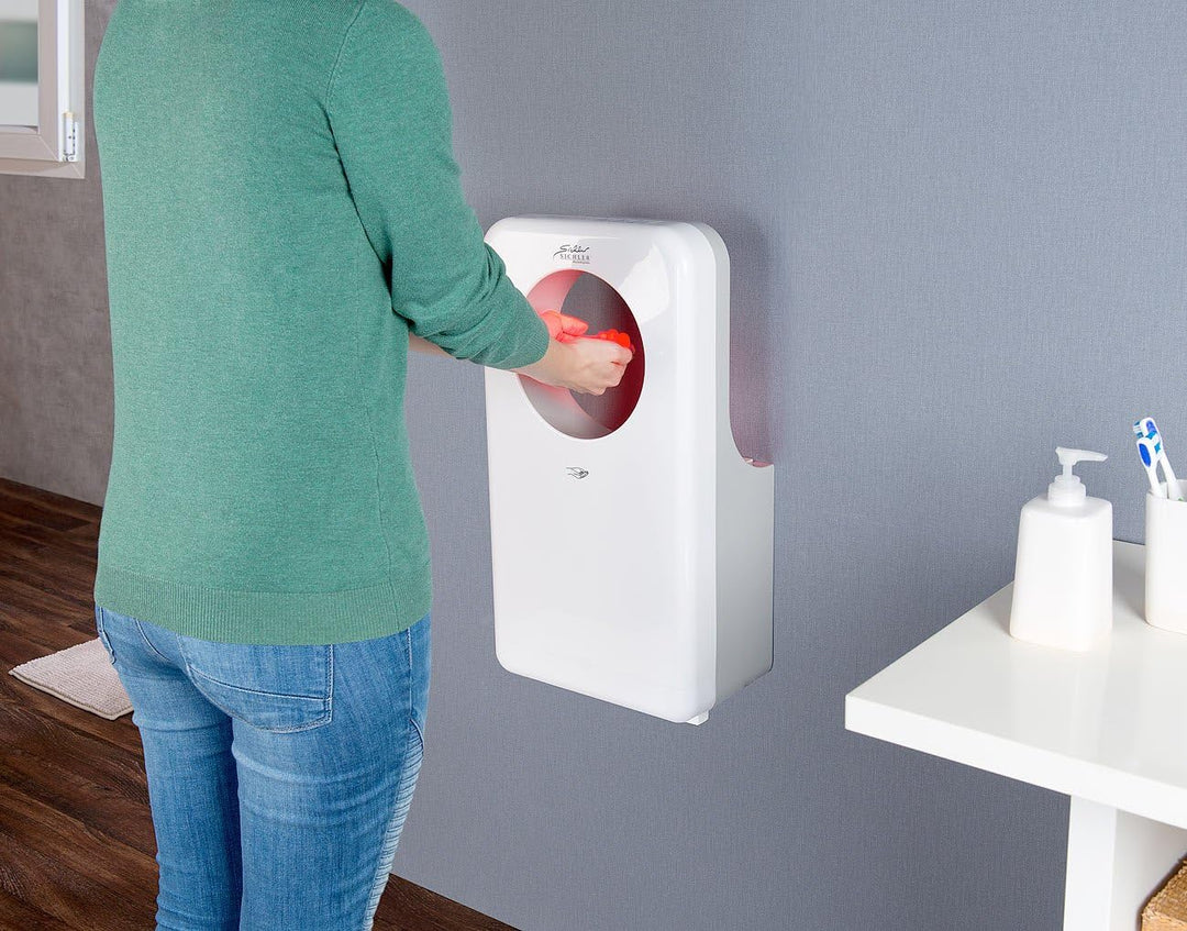Sichler Haushaltsgeräte Hand-Trocknergeräte: 2er-Set vollautomatischer Profi-Händetrockner mit LED-B