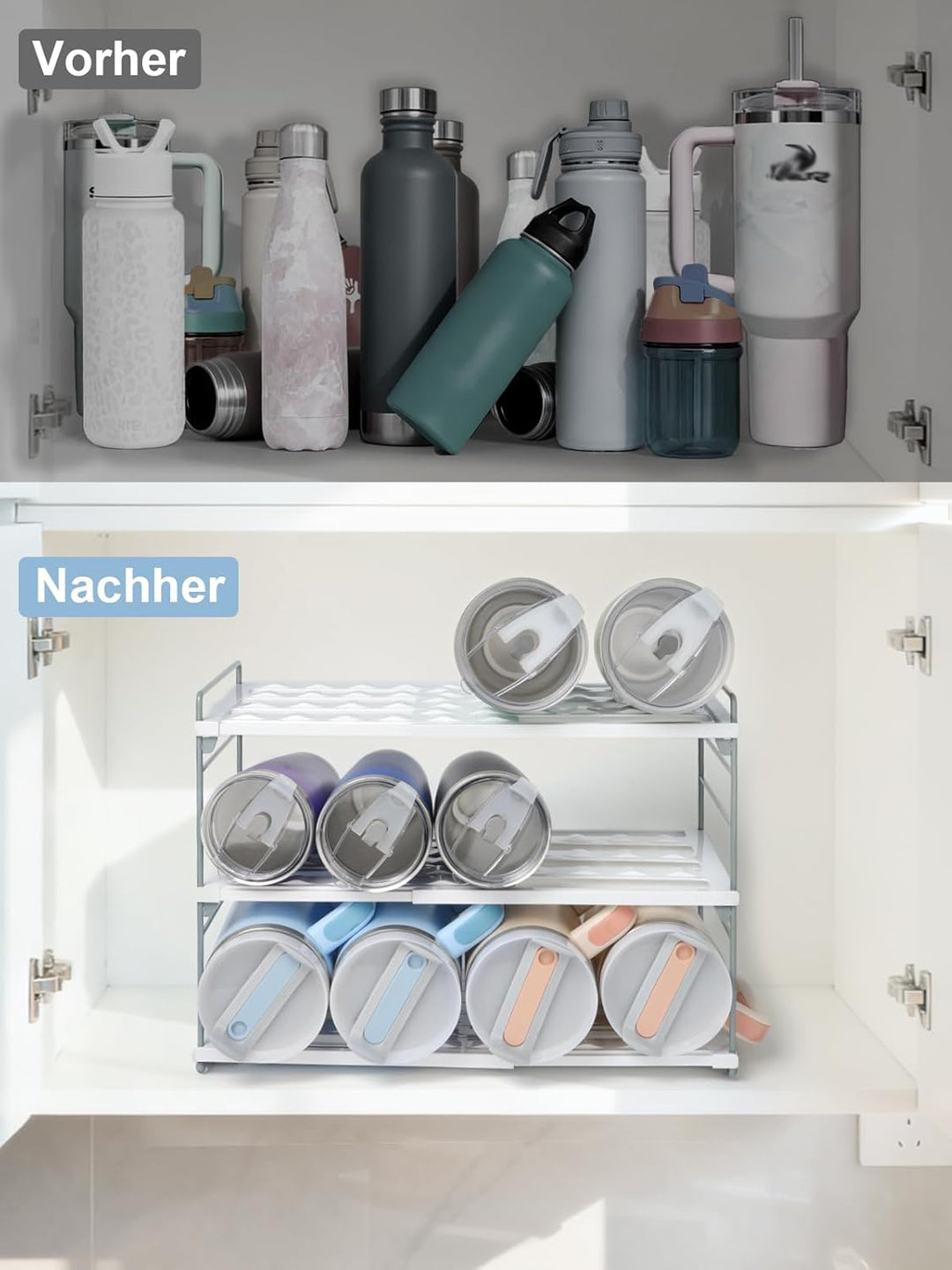 JUPELI 3-Schicht Flaschenregal Verstellbar Flaschenhalter Küche Kühlschrank | Für 1.2L Thermoskannen