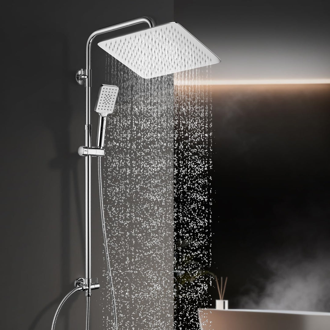 Görbach Edelstahl Duschsystem Duschset ohne Armatur Regendusche Überkopfbrauseset (SJ-E3030CP), Chro