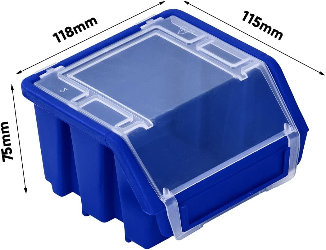 PAFEN Stapelboxen Set – 50x Stapelbox mit Deckel 115 x 75 x 118 mm – Sichtbox Stapelbox für Werkzeug