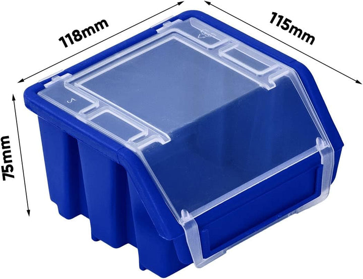 PAFEN Stapelboxen Set – 50x Stapelbox mit Deckel 115 x 75 x 118 mm – Sichtbox Stapelbox für Werkzeug