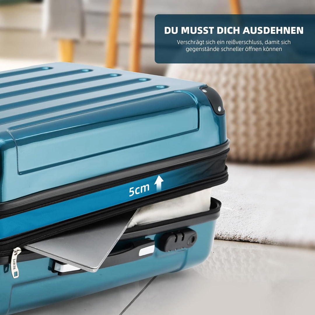 BEIBYE- 3er Kofferset Hartschalen-Koffer Reisekoffer Trolley Rollkoffer Set Reisekofferset (Rosa Gol