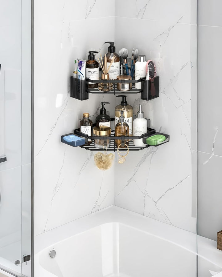 ADOV Eck-Dusch-Caddy, selbstklebender Badezimmer-Caddy mit Seifenhalter, Rostfreie Edelstahl-Duschre