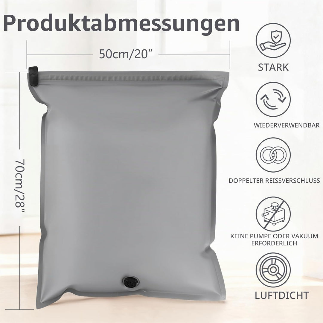 Packung von 2 wiederverwendbaren Stoffvakuumdichtungsbeuteln für Kleidung - Kompression Travel Essen