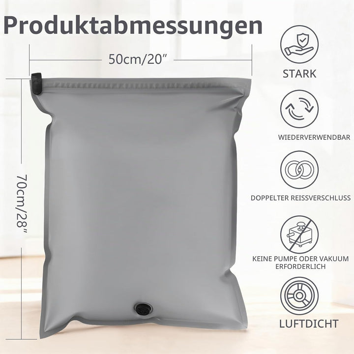 Packung von 2 wiederverwendbaren Stoffvakuumdichtungsbeuteln für Kleidung - Kompression Travel Essen