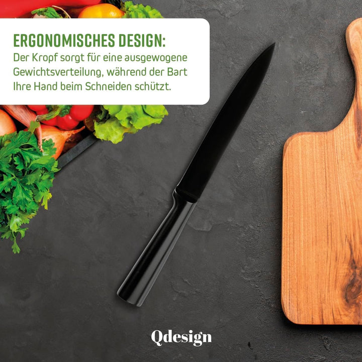 Qdesign - 8er-Set Messer aus Edelstahl - Koch-, Brot-, Aufschnitt-, Ausbein-, Santoku-Messer - für O
