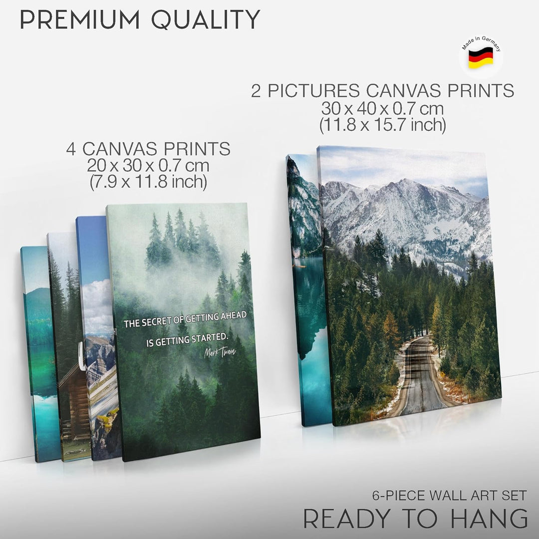 Novart Wandbilder Set AUFHÄNGFERTIG Natur Berge See Landschaft - Modern Deko Blau Grün - Wohnzimmer