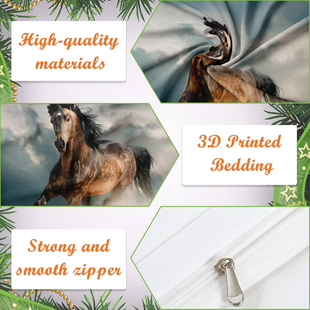 Bettwäsche-Set für Pferde 3D-Druck,Kinder Bettwäsche Set Tier Pferde Motiv Mikrofaser Bettbezug Set