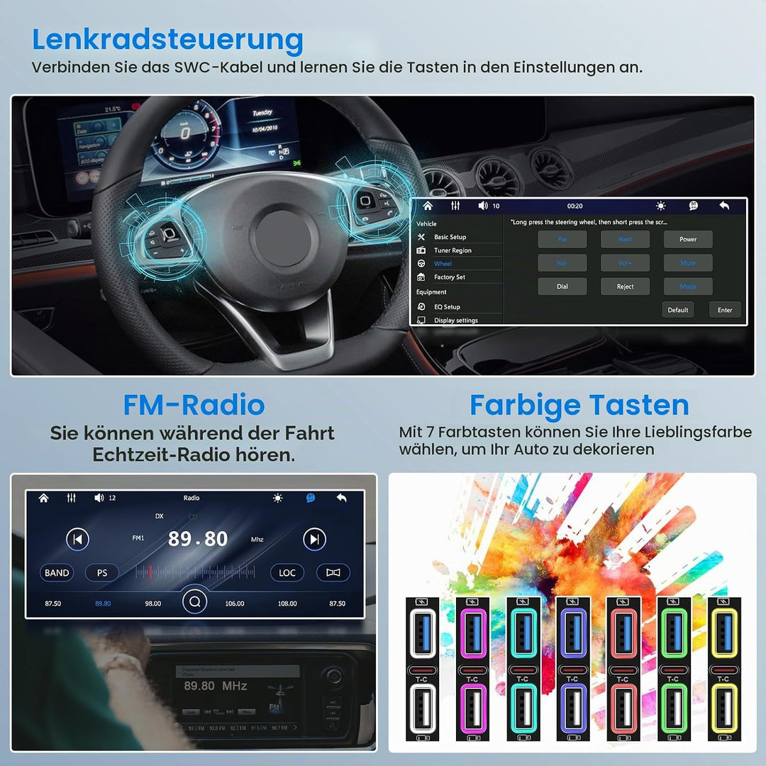 Hikity Autoradio mit Bildschirm 1 Din Wireless CarPlay Android Auto, 6,9 Zoll HD Touchscreen Radio B