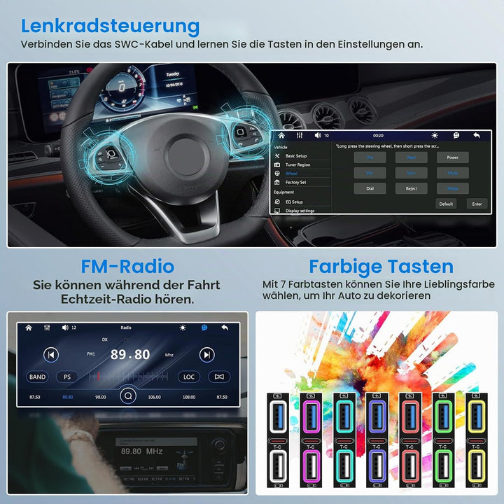 Hikity Autoradio mit Bildschirm 1 Din Wireless CarPlay Android Auto, 6,9 Zoll HD Touchscreen Radio B